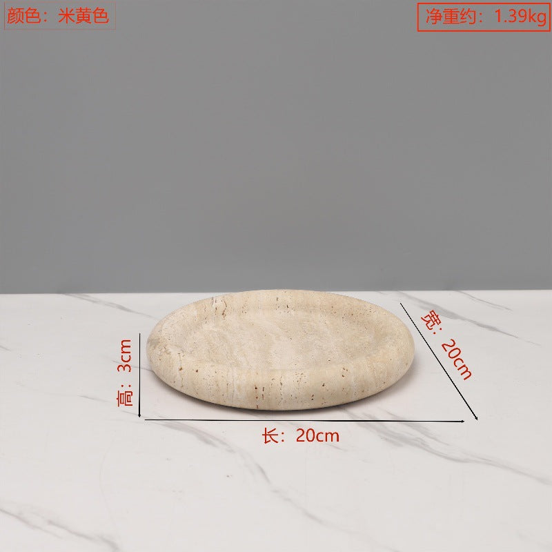 صينية زخرفية دائرية الشكل مصنوعة من رخام الترافرتين 