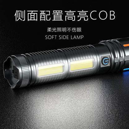 A new dual light source strong light flashlight long-range white laser COB charging digital display super bright aluminum alloy flashlight