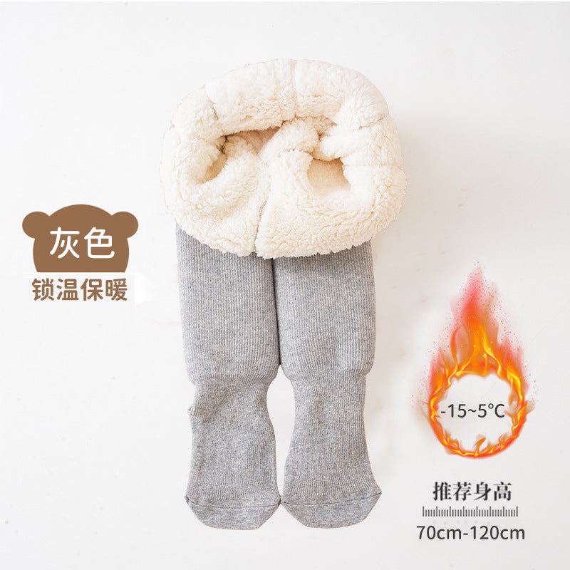 A girls pantyhose autumn and winter children's leggings fleece thickened northeast lamb fleece baby pantyhose baby wear - Mixbatch