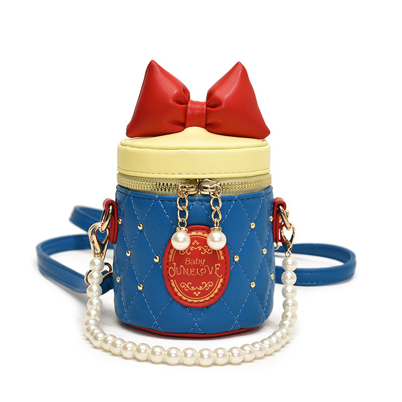 A  children's bag bow bucket bag foreign style girl pearl chain shoulder bag - Mixbatch