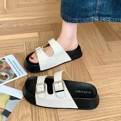 A foreign trade Roman style slippers women's summer new sandals outer wear thick-soled niche all-match buckle seaside beach women's shoes 1