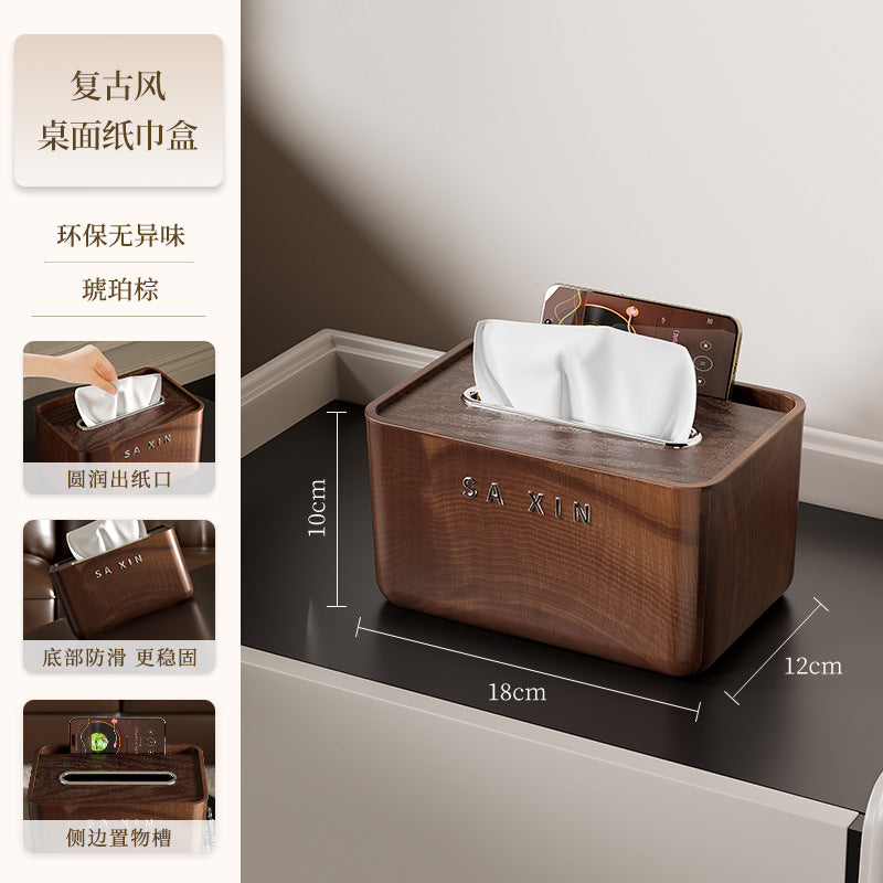 A Wood grain tissue box Living room household paper box Light luxury high-end creative napkin B & B hotel coffee table paper box