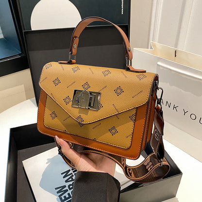 A cross-border fashion lock handbag women's simple trend atmospheric shoulder bag light luxury retro printed messenger tote bag - Mixbatch
