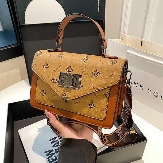 A cross-border fashion lock handbag women's simple trend atmospheric shoulder bag light luxury retro printed messenger tote bag - Mixbatch