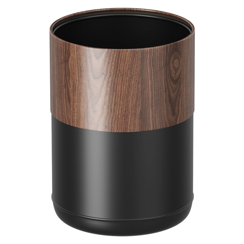 A black walnut wood grain trash can