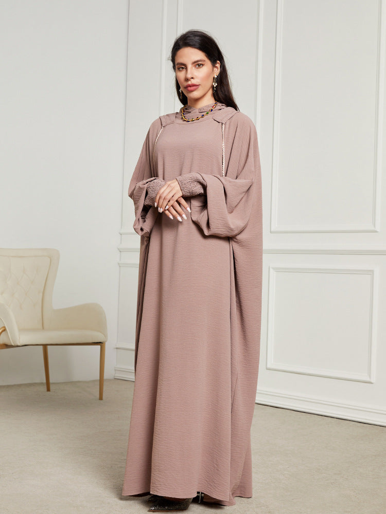 Cross-border new Muslim Middle East Arabian hooded hijab long dress rope fashion elegant dress robe - Mixbatch