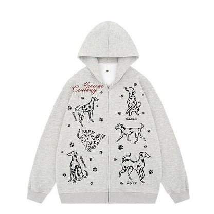 A printed zip hooded sweater