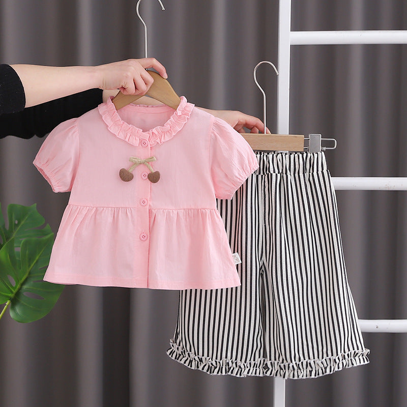 A girls summer suit new baby girl shirt short sleeve two-piece set foreign style children's summer clothes wholesale