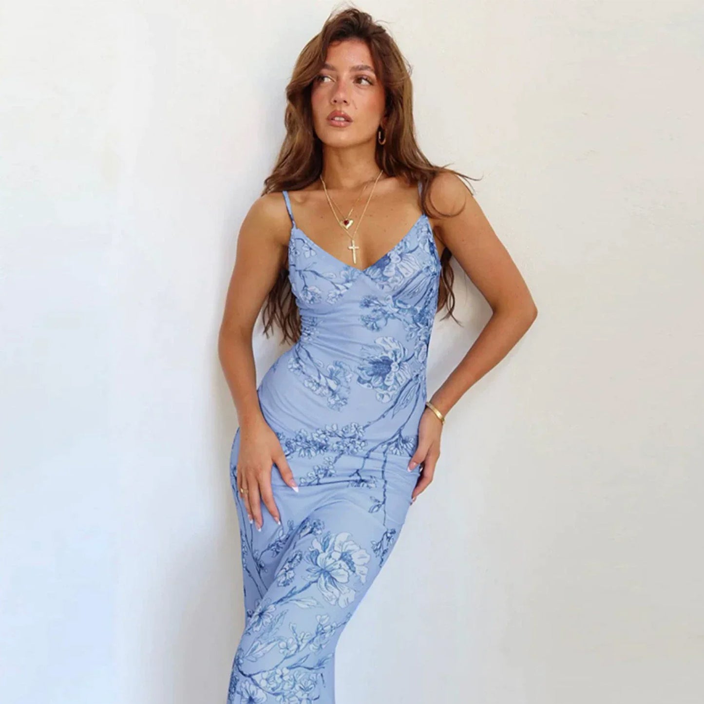 W270DS European and American cross-border 2025 spring new women's clothing dress holiday temperament slim print design sling - Mixbatch