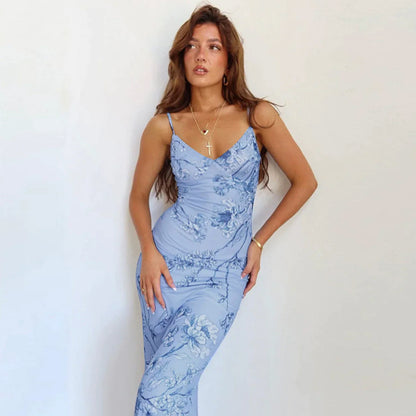 W270DS European and American cross-border 2025 spring new women's clothing dress holiday temperament slim print design sling - Mixbatch
