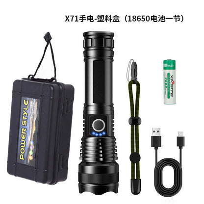 A USB flashlight Outdoor aluminum alloy strong light flashlight, new power display flashlight