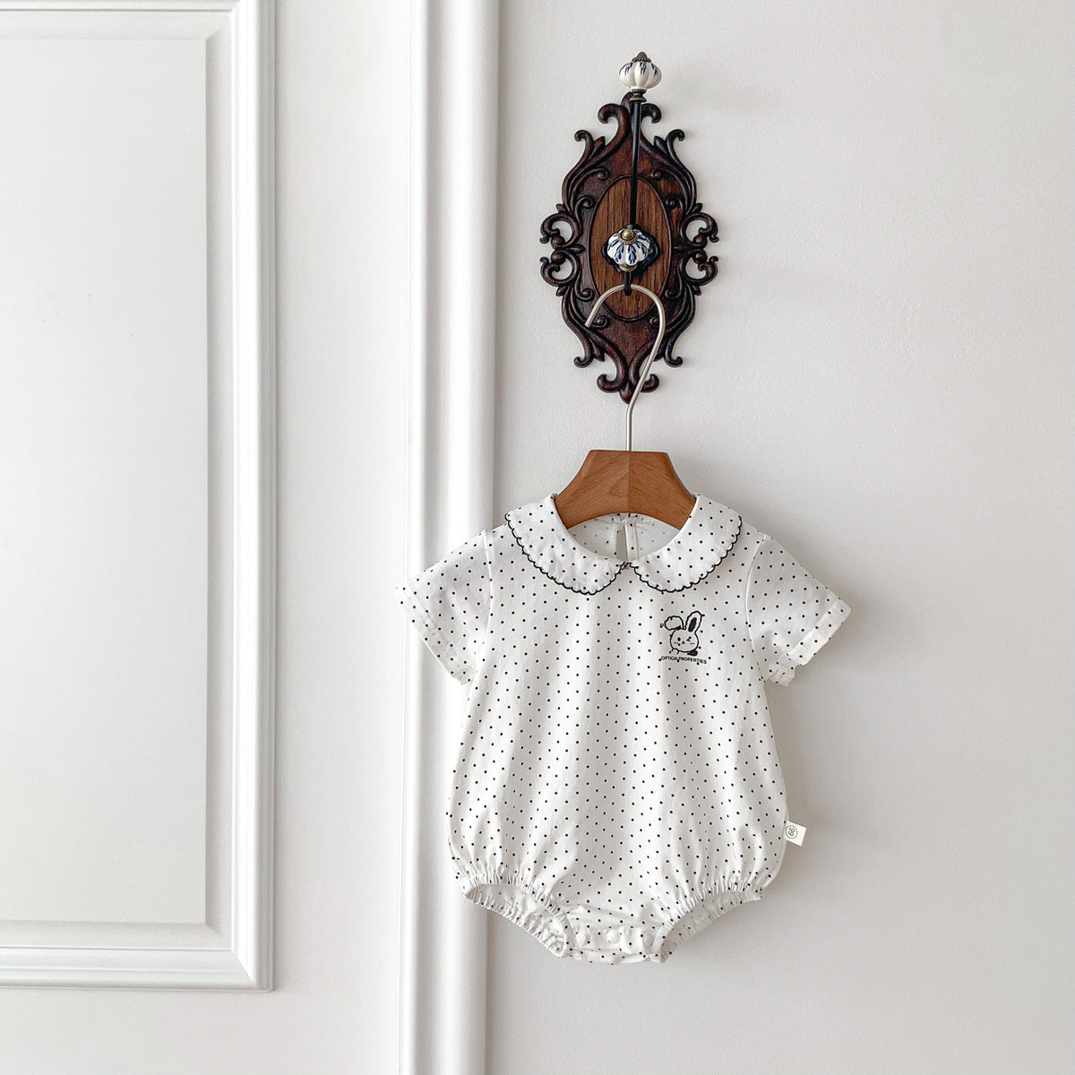 A ins wind summer baby girl triangle bag fart clothes baby rabbit embroidered jumpsuit newborn doll collar climbing suit - Mixbatch