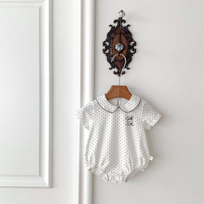 A ins wind summer baby girl triangle bag fart clothes baby rabbit embroidered jumpsuit newborn doll collar climbing suit - Mixbatch