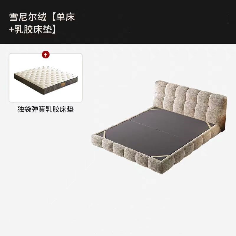 A puff bed cream retro style master bedroom light luxury high-grade chenille cloth bed Italian minimalist soft bag storage bed