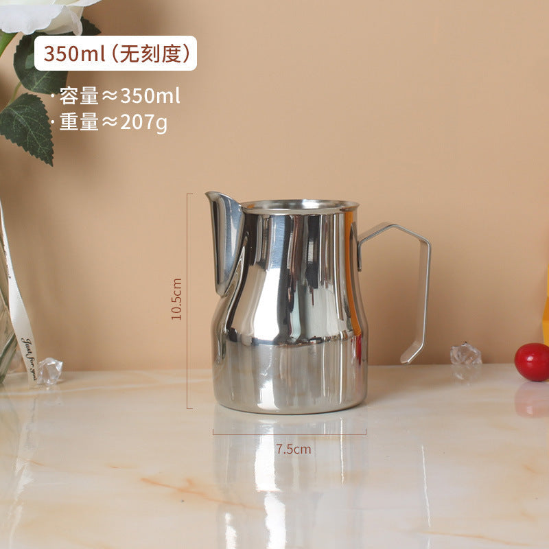 A 304 stainless steel pointed mouth latte cup with graduated coffee latte tank milk foam cup 350/600/900ml