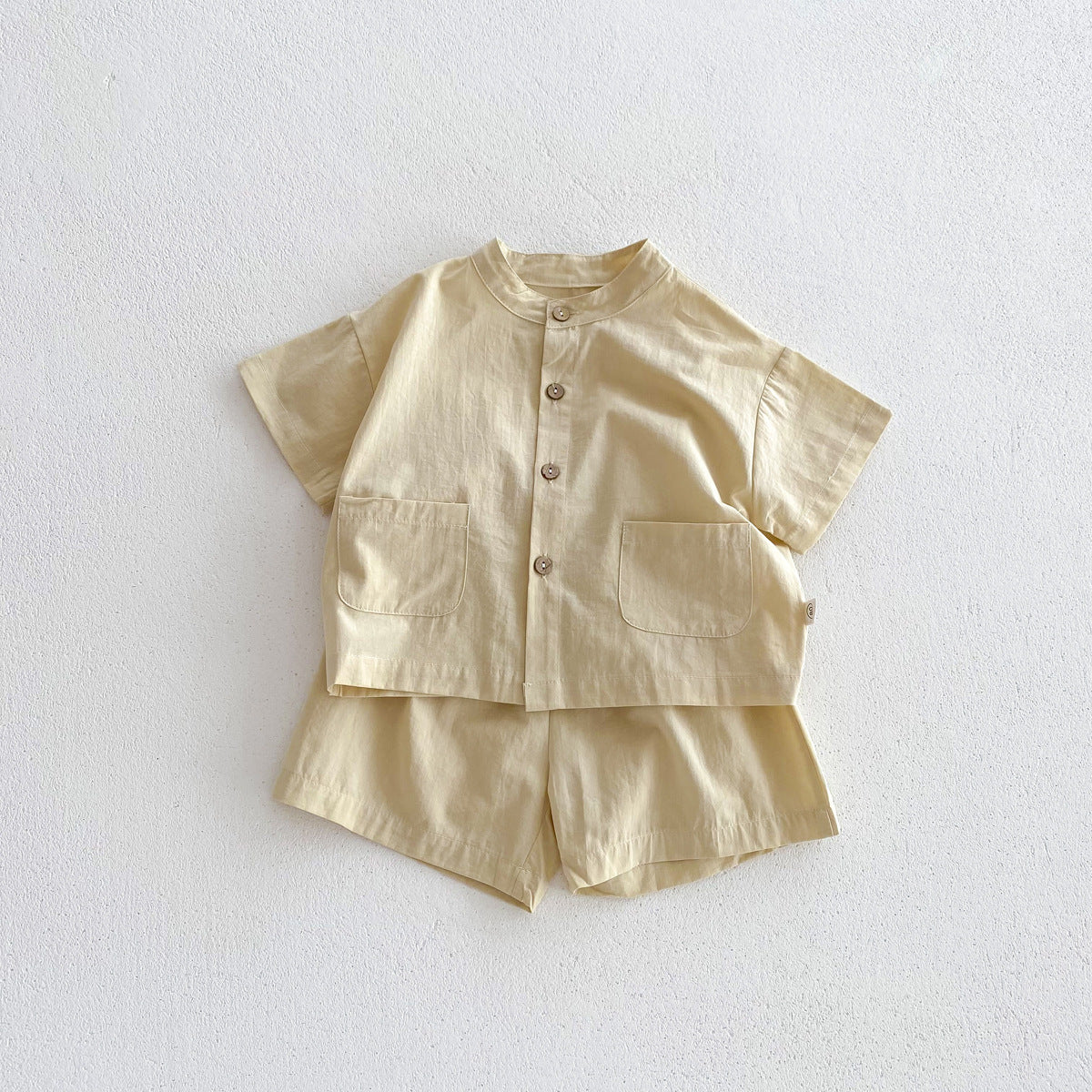 A INS Korean version of the baby summer thin solid color short-sleeved shirt and shorts set for children and boys casual two-piece set - Mixbatch