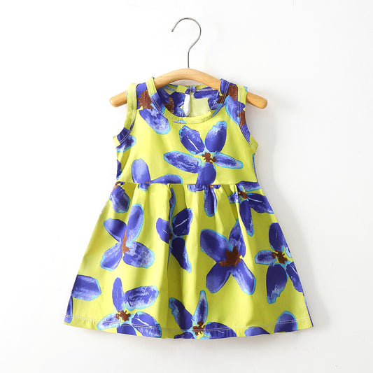 A summer children's and girls' cotton vest dress baby thin rayon floral skirt - Mixbatch