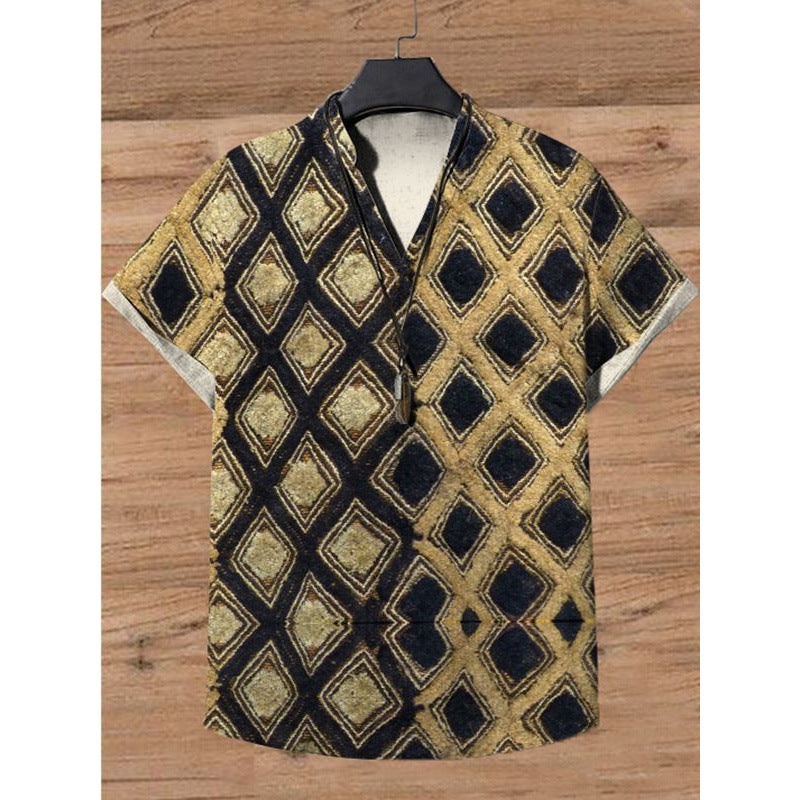 A Printed Short Sleeve V-Neck Shirt