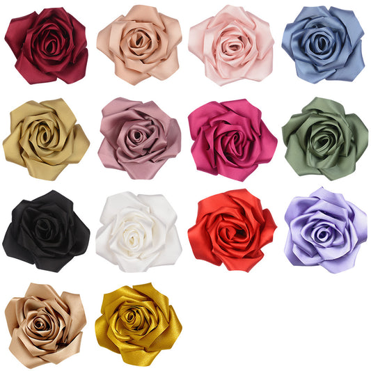 A retro rose bud high-grade satin three-dimensional silk cloth large flower DIY neck flower brooch clothing shoes and hats accessories - Mixbatch