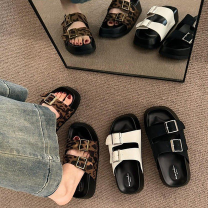 A fairy style slippers female spring and summer new outer wear fashionable versatile rhinestone buckle flat bottom beach sandals tide