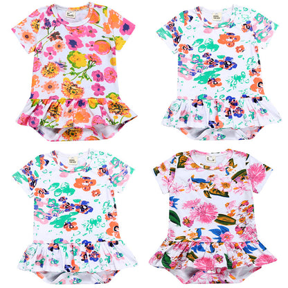 A New baby crawling clothes ins European and American baby onesies, summer girls printed short-sleeved triangle skirts - Mixbatch