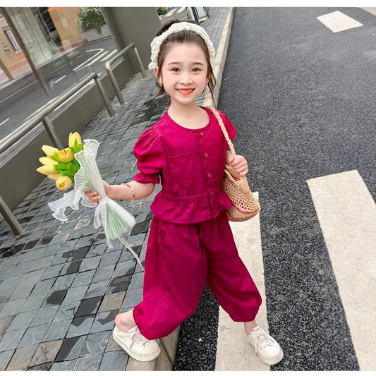 A Girls' Summer Clothing Red Foreign Style Fashion Fried Street Suit