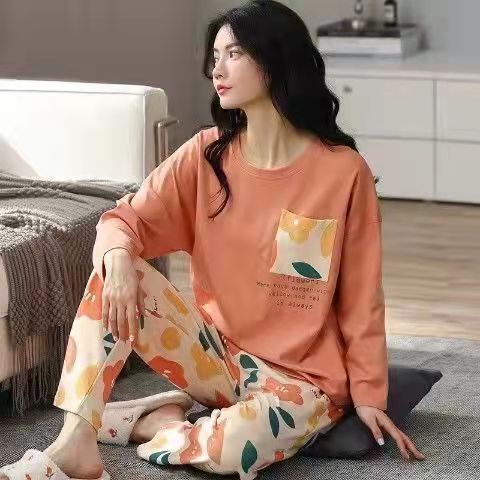 A large number of wholesale pajamas women's spring and autumn long-sleeved autumn and winter loungewear women's large size simple loose suit outer wear - Mixbatch