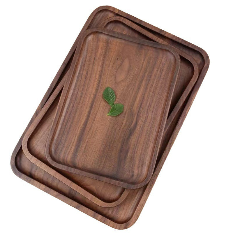A Black walnut tray Rectangle Japanese-style household water cup Solid wood tray Original wooden tea tray Dining tray Wooden plate