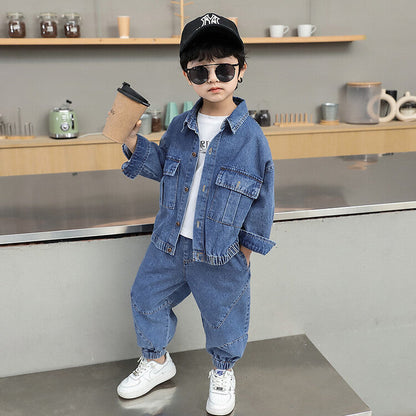 A Spring and Autumn Clothing New Children's Trendy Cool Solid Color Denim Clothing Medium Children's Foreign Trade Children's Clothing