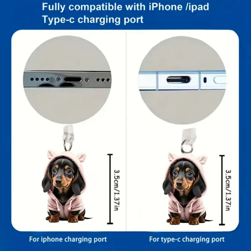 A Cross-border explosion Acrylic mobile phone dust plug Love milk tea dog and cat pendant Pendant Type-C oval interface