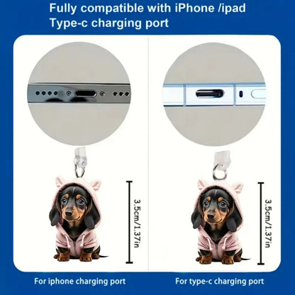 A Cross-border explosion Acrylic mobile phone dust plug Love milk tea dog and cat pendant Pendant Type-C oval interface