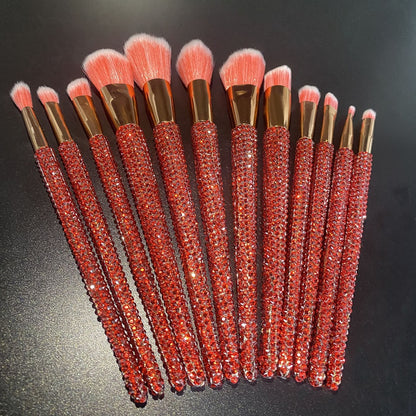 A 12 pcs full of diamond makeup brushes professional face and eye beauty kit, full of diamond Blingbling beauty - Mixbatch