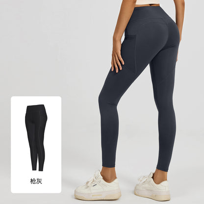 A hip mesh side pocket yoga pants women's high waist hip lift sports leggings fitness pants