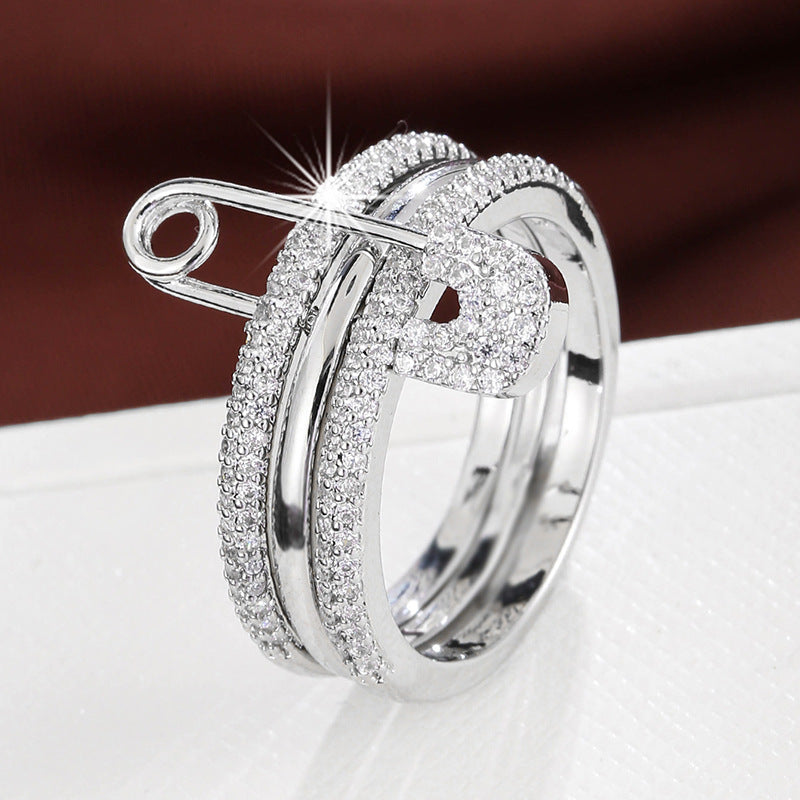 A European and American creative fashion three-color ring can be split ring women's personality micro-inlaid zircon pin ring - Mixbatch