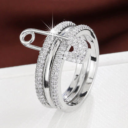 A European and American creative fashion three-color ring can be split ring women's personality micro-inlaid zircon pin ring - Mixbatch