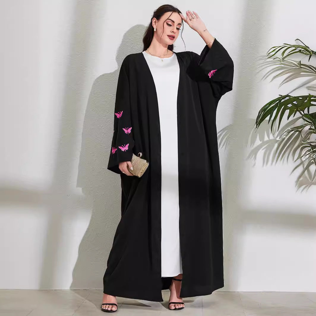 Middle Eastern Muslim Clothing Long Dress Fashion Elegant Cardigan Embroidered Butterfly Dress Robe - Mixbatch