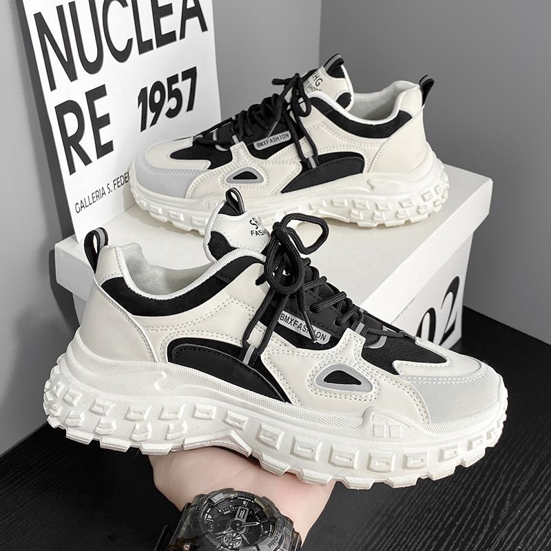 A thick-soled non-slip fashion sneakers new summer Internet celebrity Hong Kong style breathable men's shoes work wear-resistant casual dad shoes - Mixbatch