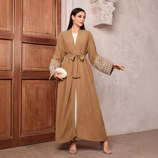 Autumn New Embroidered Middle East Muslim Fashion Cardigan Dubai Arabian Robe Bat Sleeve - Mixbatch