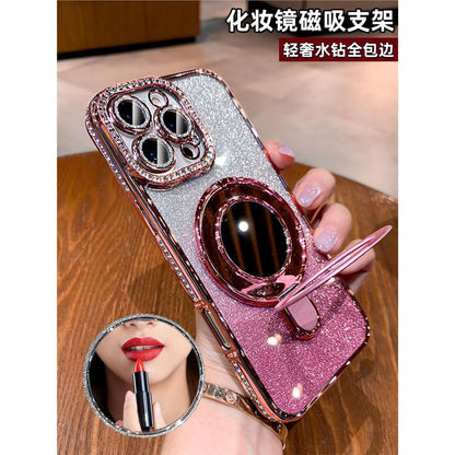 A Rhinestone mobile phone case magnetic suction bracket