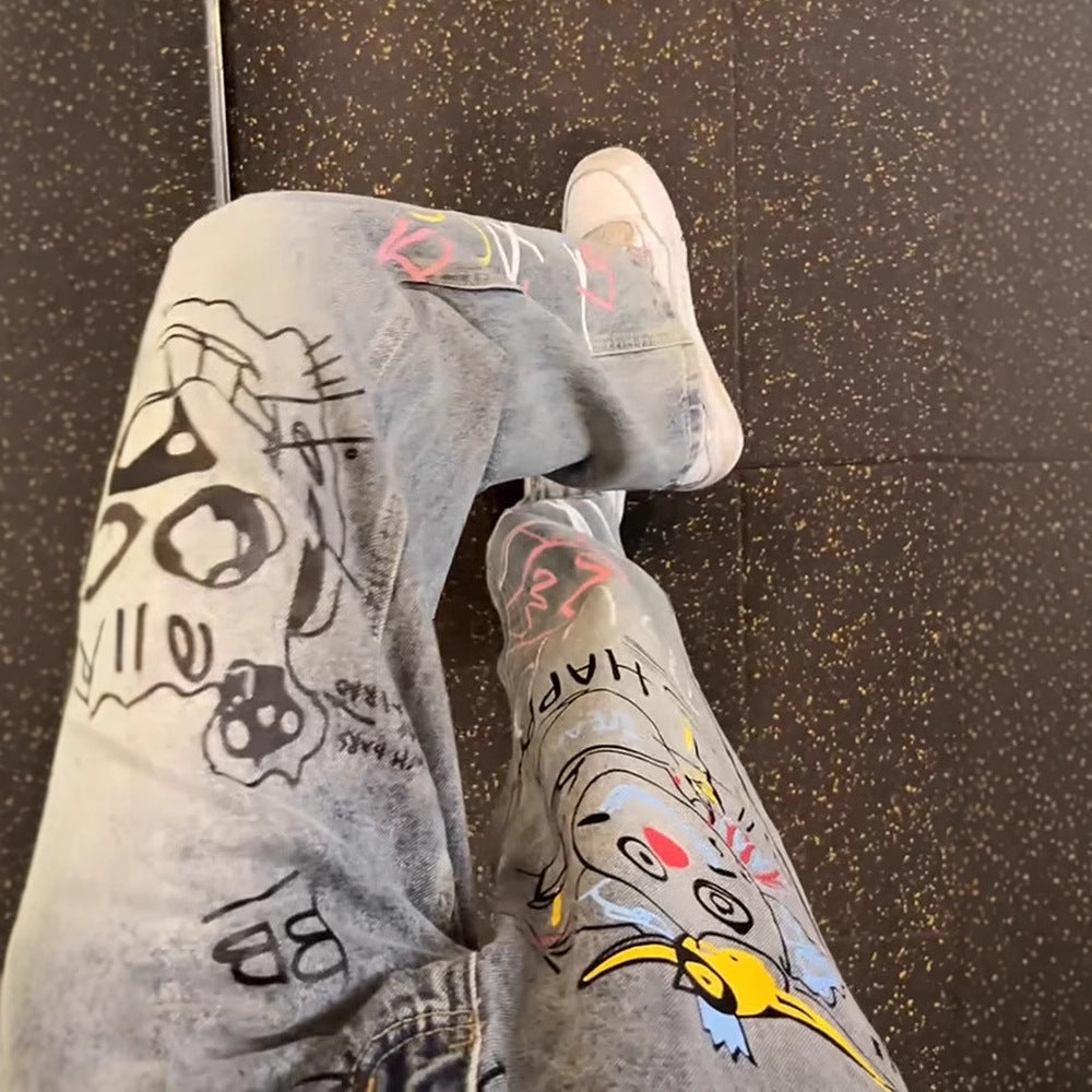 A graffiti print jeans