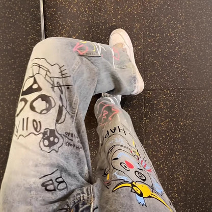 A graffiti print jeans