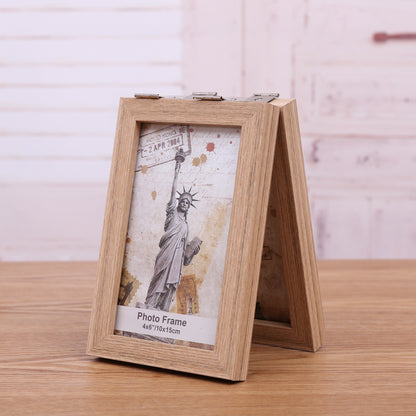 A three-fold wooden photo frame photo frame table 7-inch 8-inch double-sided folding photo frame literary picture frame