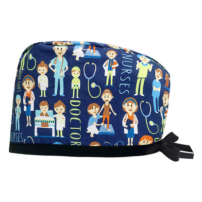 A Cotton Printed Surgical Cap Adjustable Women's Long Hair Baotou Cap Dentist Stomatology Clinic Frosted Cap Men's Foreign Trade