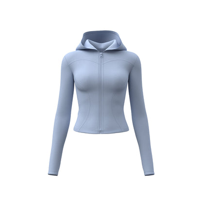 A Hooded Slim Yoga Jacket Stretch Skinny Windproof Running Cycling Sports Jacket