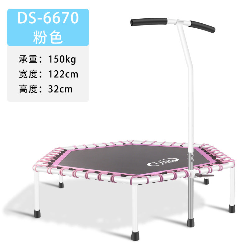 A 48 inch hexagonal trampoline indoor kids jumping trampoline with armrests commercial small fitness trampoline body bounce