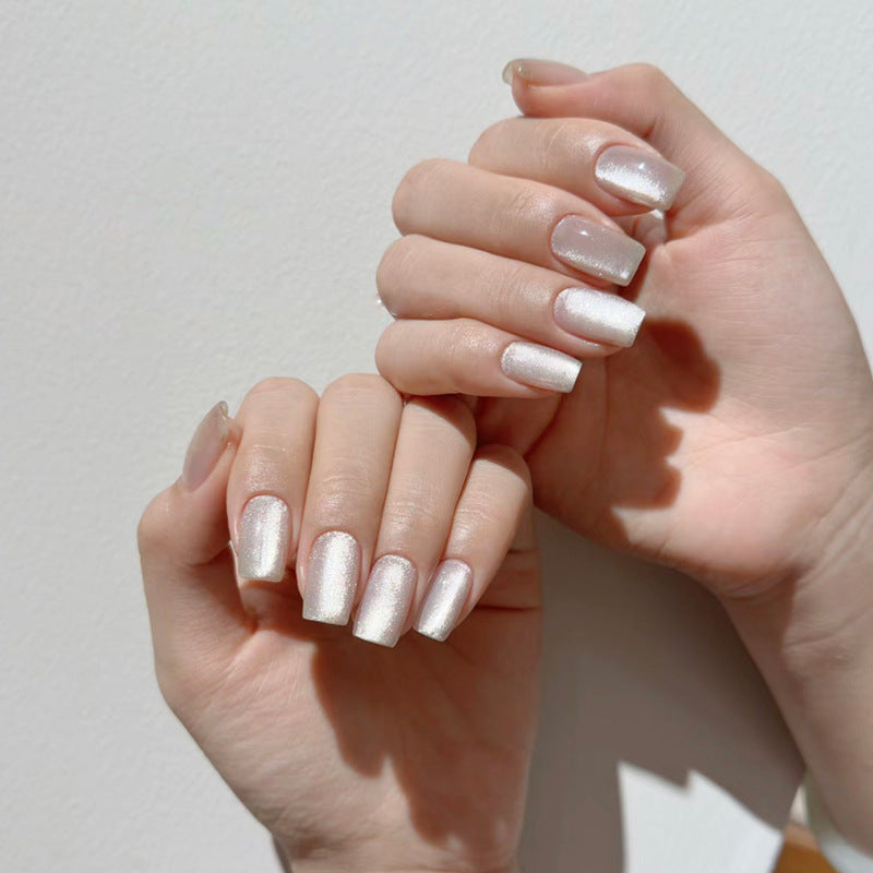 A Yi Yi Dance 30 pieces Handmade white moonlight cat eye manicure pieces Gentle temperament cat eye aurora wearing armor Xiaohongshu explosion - Mixbatch