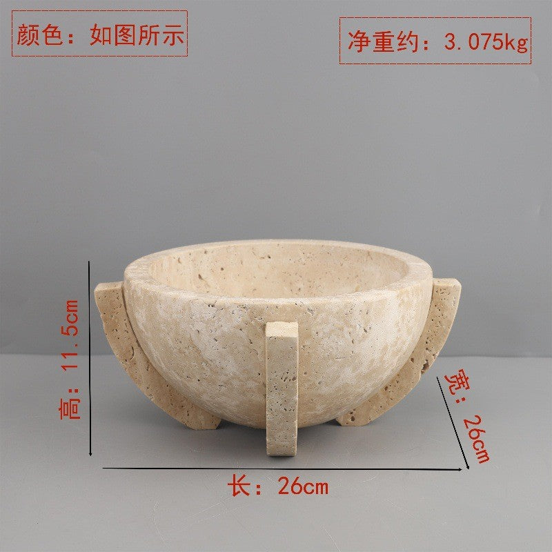 صينية زخرفية دائرية الشكل مصنوعة من رخام الترافرتين 