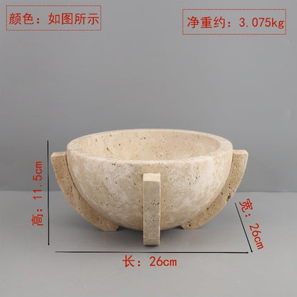 صينية زخرفية دائرية الشكل مصنوعة من رخام الترافرتين 