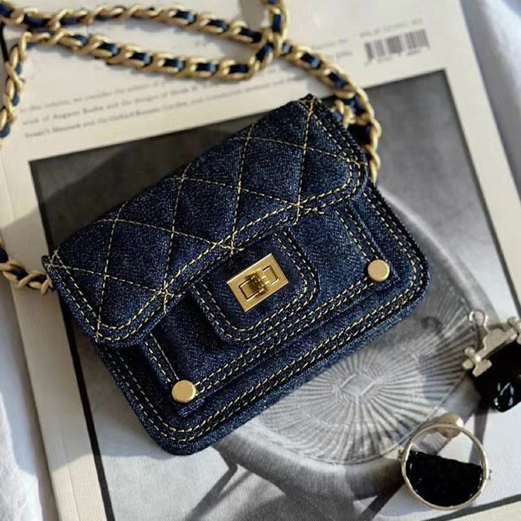 A new casual washed denim mini earphone bag chain decorative messenger bag lipstick bag female tide - Mixbatch