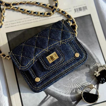 A new casual washed denim mini earphone bag chain decorative messenger bag lipstick bag female tide - Mixbatch